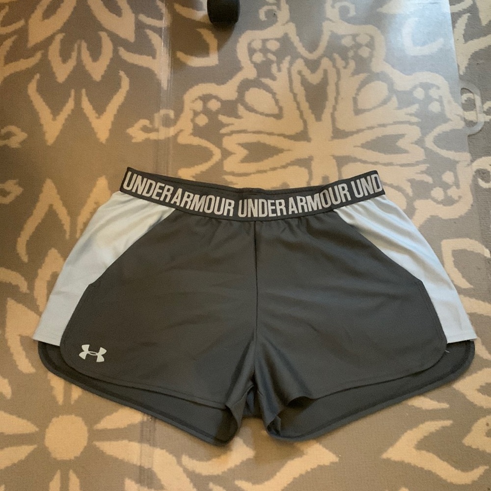 Grey and blue running shorts